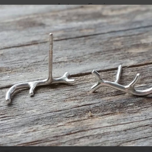 Dainty Silver Reindeer Antler Earrings - Picture 3 of 6